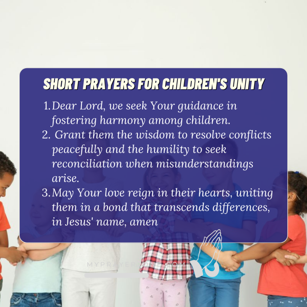 short prayers for children's unity